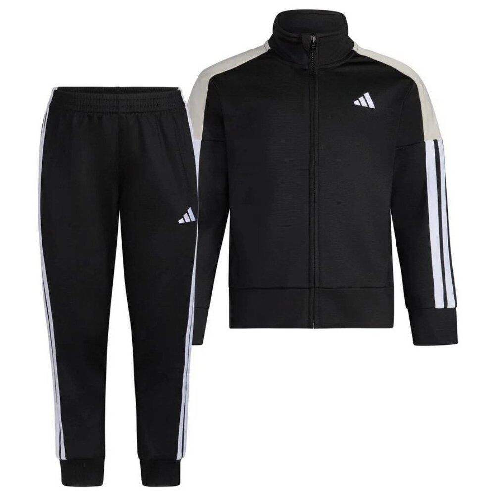 adidas Toddler Set Boys Jacket PANTS Tracksuit Black Size 2T/3T/4T/5/7 New - Picture 4 of 5